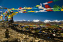 Prayer flags frame Himalayas